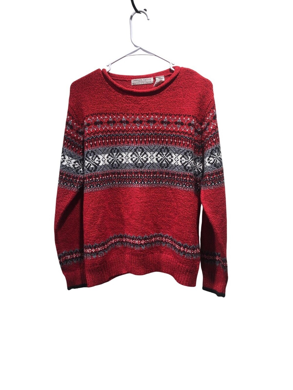 Carolyn Taylor Sweater Womens Medium Red Fair Isle Crew Neck Christmas Knit